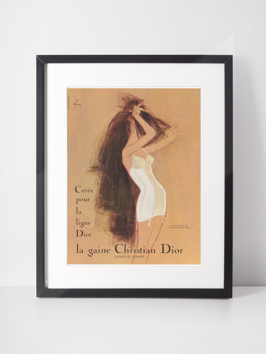 CHRISTIAN DIOR 1959 Vintage Print Advertisement 1950s Lingerie Ad René Gruau Illustration