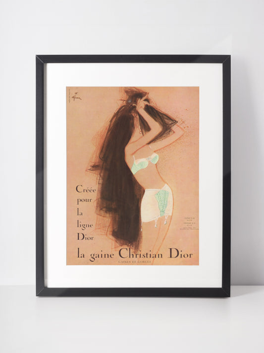 CHRISTIAN DIOR 1960 Vintage Print Advertisement 1960s Lingerie Ad René Gruau Illustration