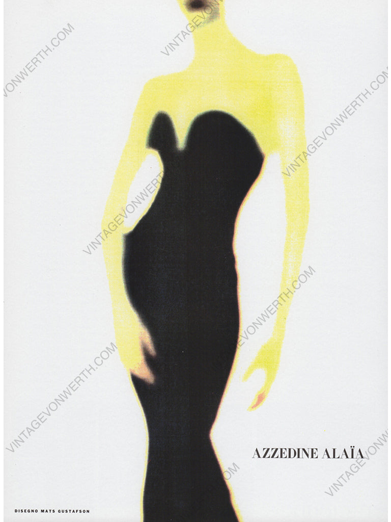AZZEDINE ALAïA 1994 Vintage Fashion Illustration Print Mats Gustafson 1990s