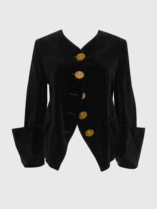 VIVIENNE WESTWOOD Fall 1991 Vintage Black Velvet Jacket w/ Orb Buttons Size M