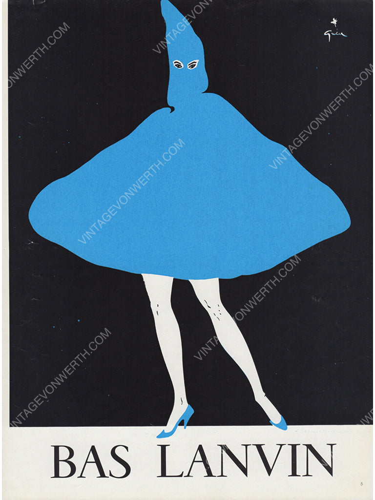 LANVIN 1957 Vintage Print Advertisement Hosiery René Gruau 1950s