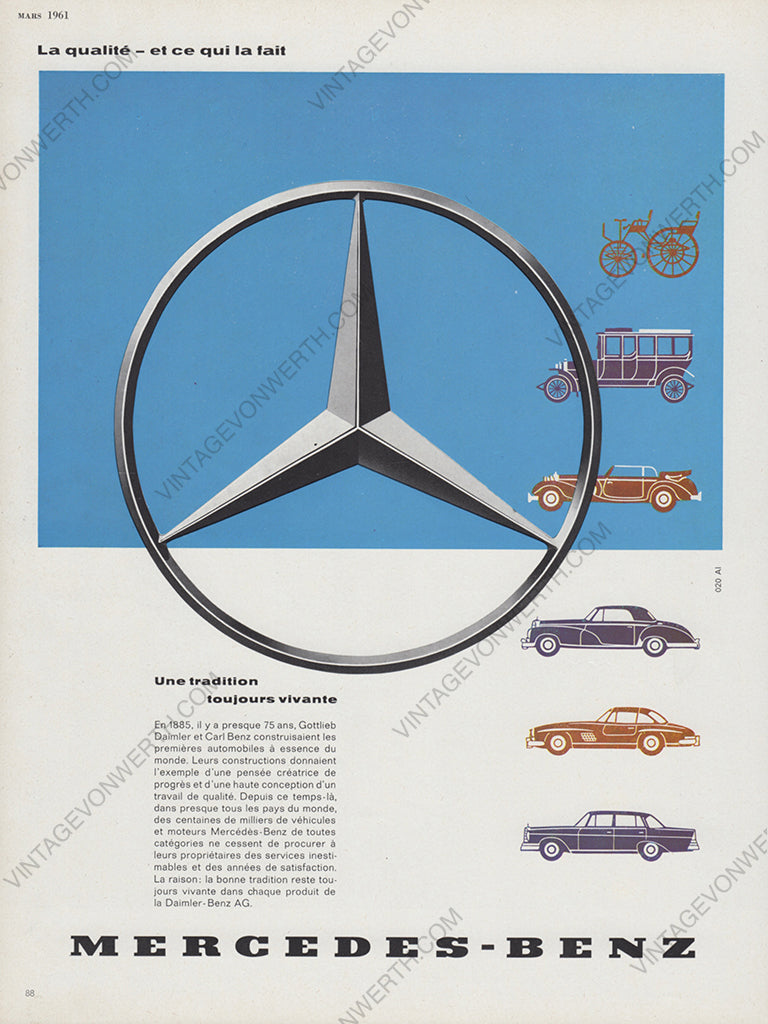 MERCEDES-BENZ 1961 Vintage Advertisement 1960s Classic Car Oldtimer Ad
