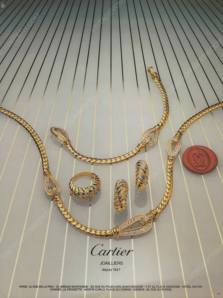 CARTIER 1982 Vintage Print Advertisement Jewelry 1980s Magazine Ad