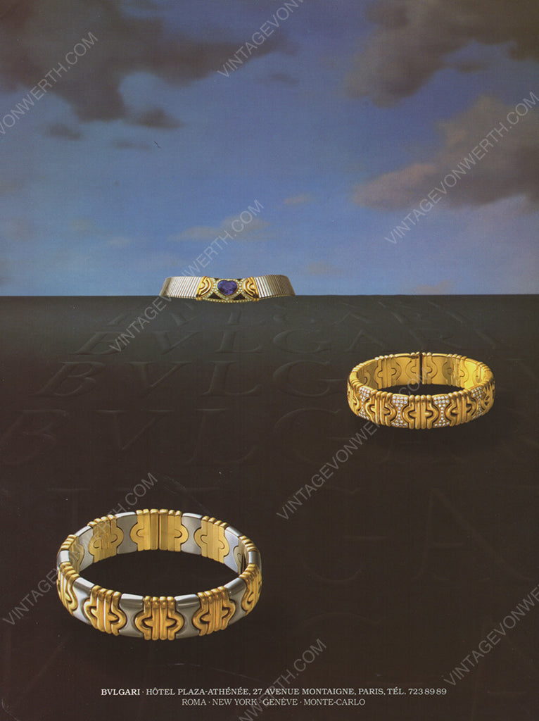 BVLGARI 1985 Vintage Print Advertisement Jewelry 1980s Bulgari Magazine Ad