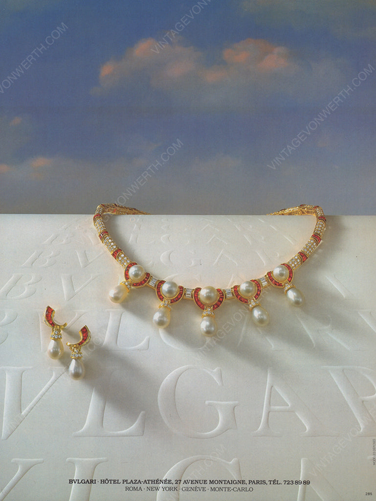 BVLGARI 1985 Vintage Print Advertisement Jewelry 1980s Bulgari Magazine Ad