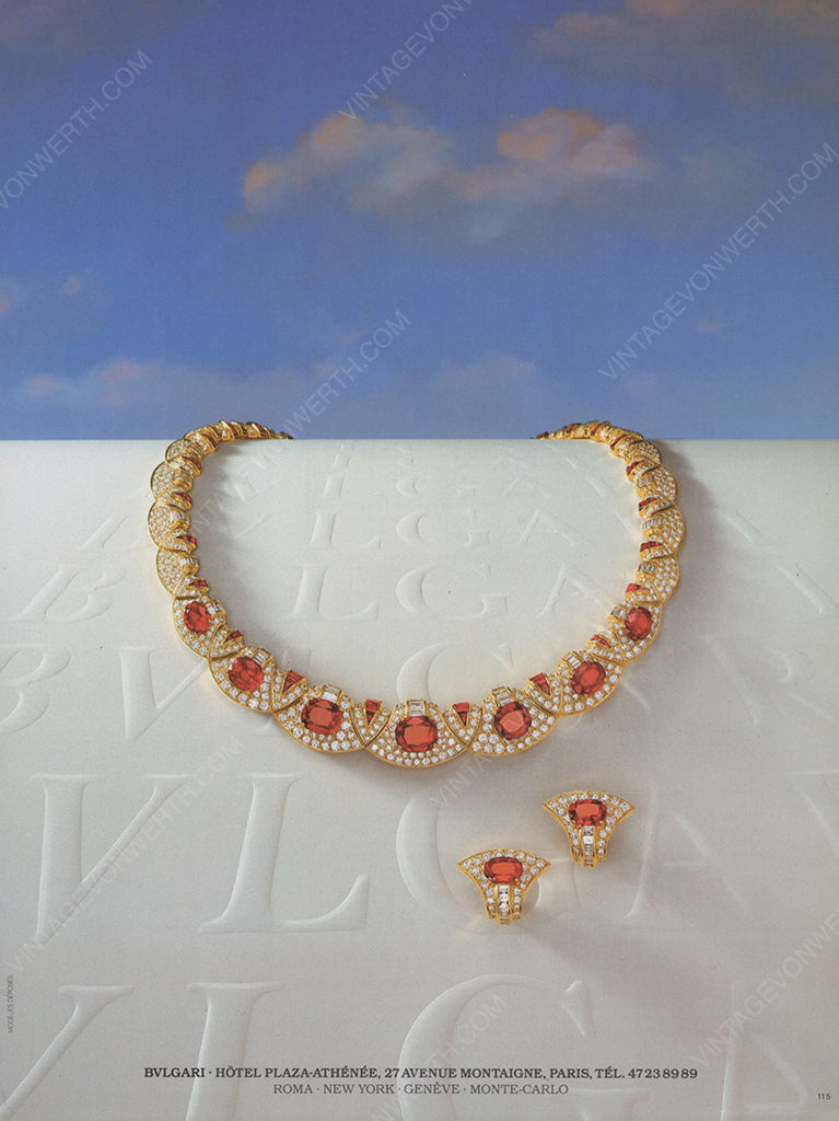 BVLGARI 1985 Vintage Print Advertisement Jewelry 1980s Bulgari Magazine Ad