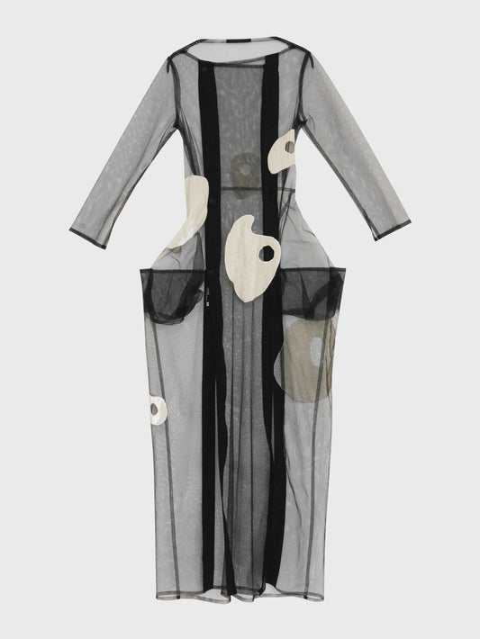 YOHJI YAMAMOTO Spring 1997 Vintage Mesh Tulle Coat Dress w/ Appliqués