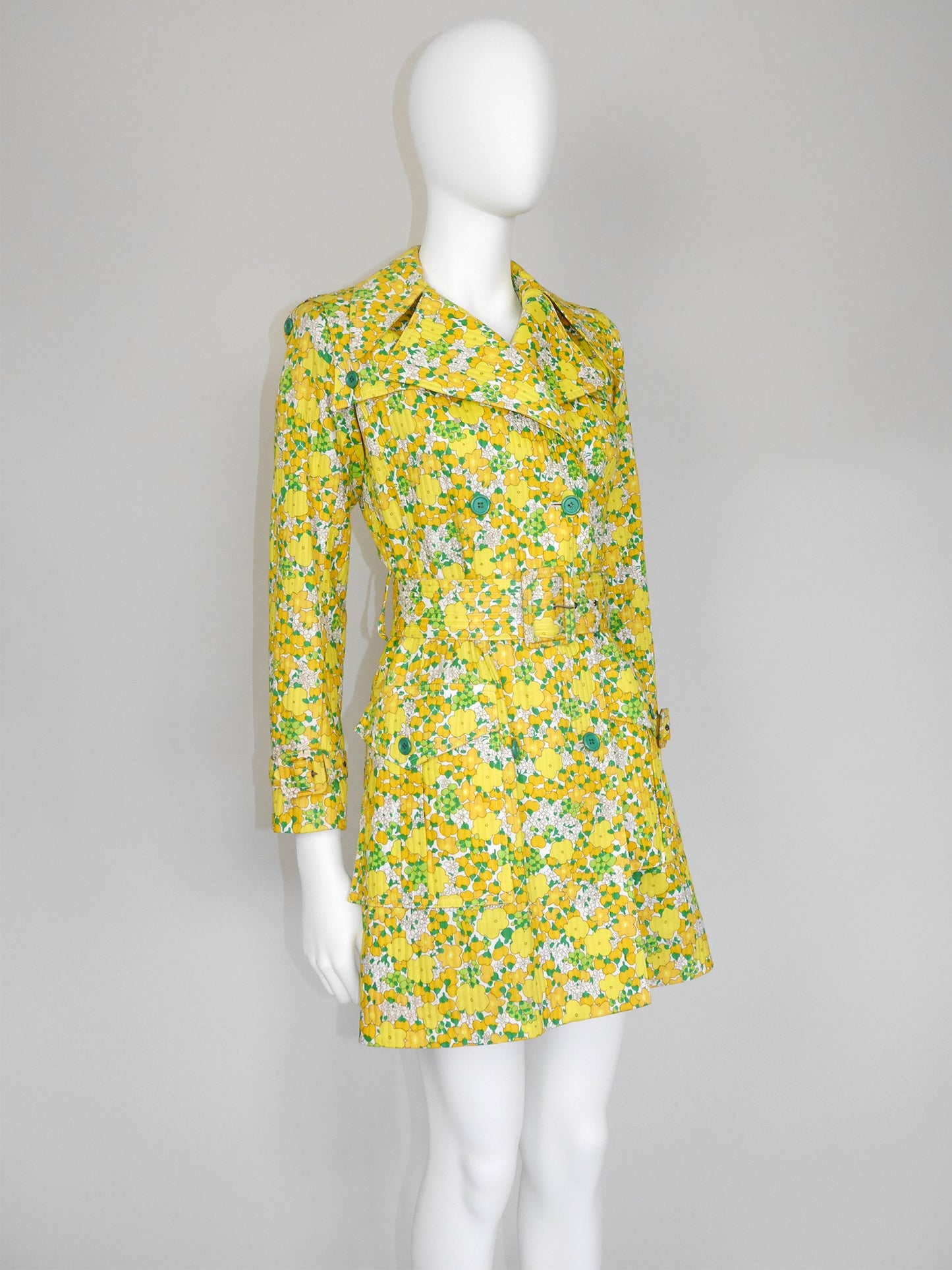 YVES SAINT LAURENT 1960s Vintage Floral Cotton Trenchcoat Size XXS-XS