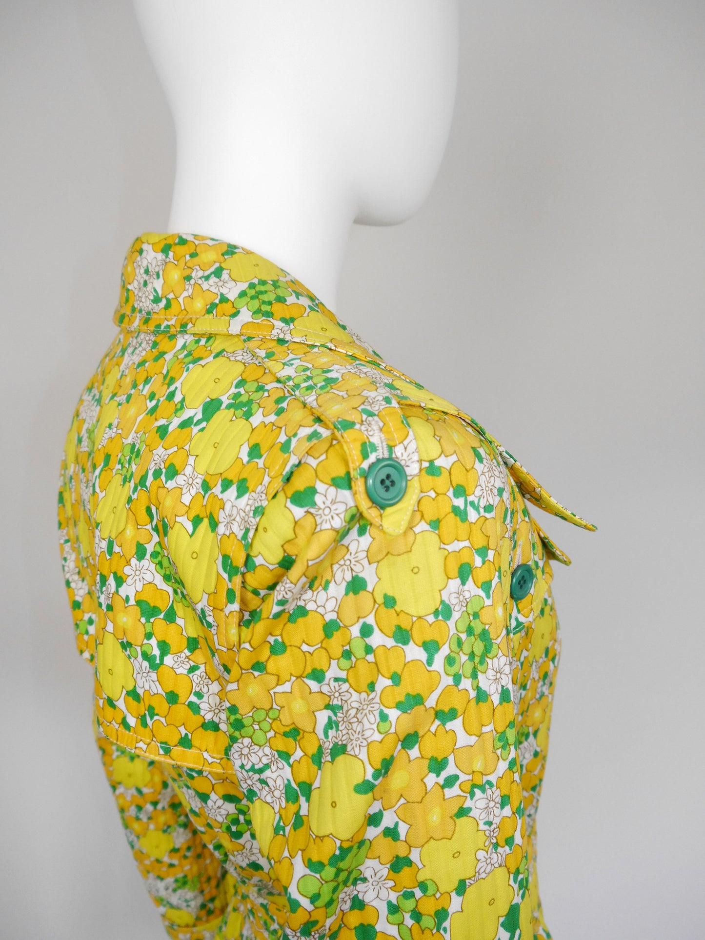 YVES SAINT LAURENT 1960s Vintage Floral Cotton Trenchcoat Size XXS-XS
