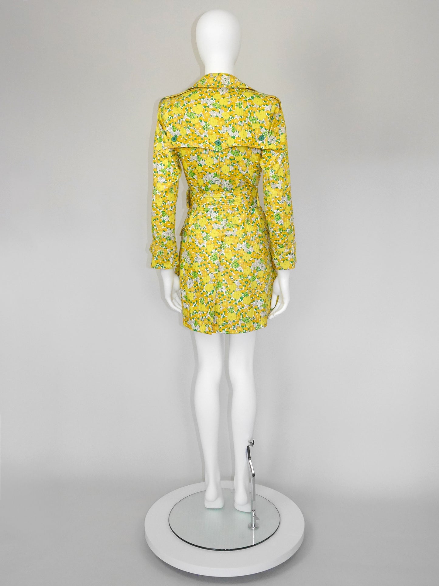 YVES SAINT LAURENT 1960s Vintage Floral Cotton Trenchcoat Size XXS-XS