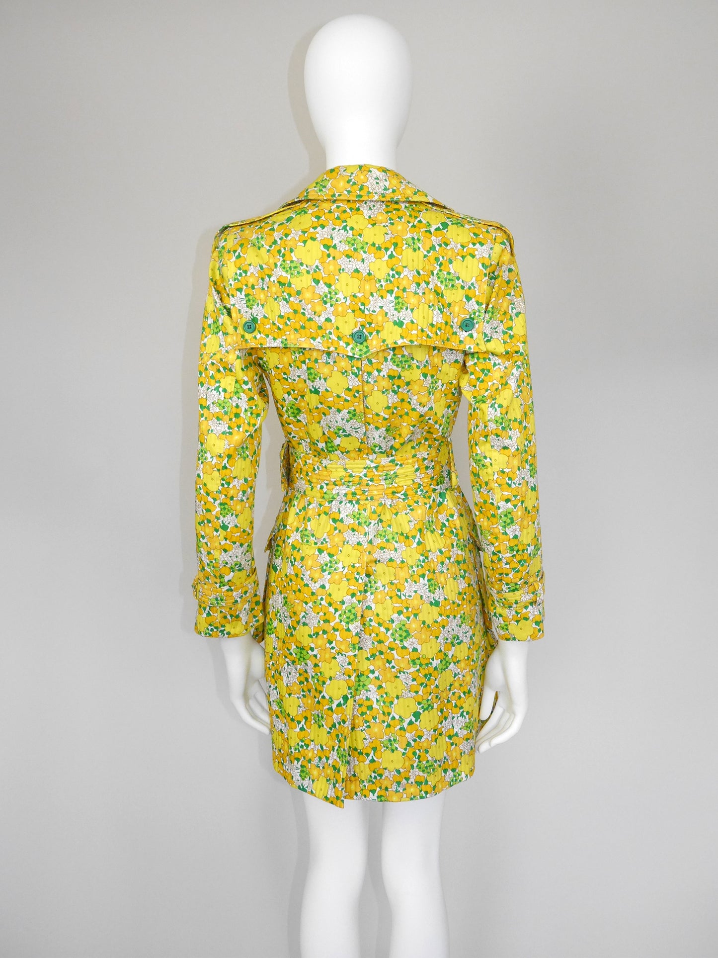 YVES SAINT LAURENT 1960s Vintage Floral Cotton Trenchcoat Size XXS-XS