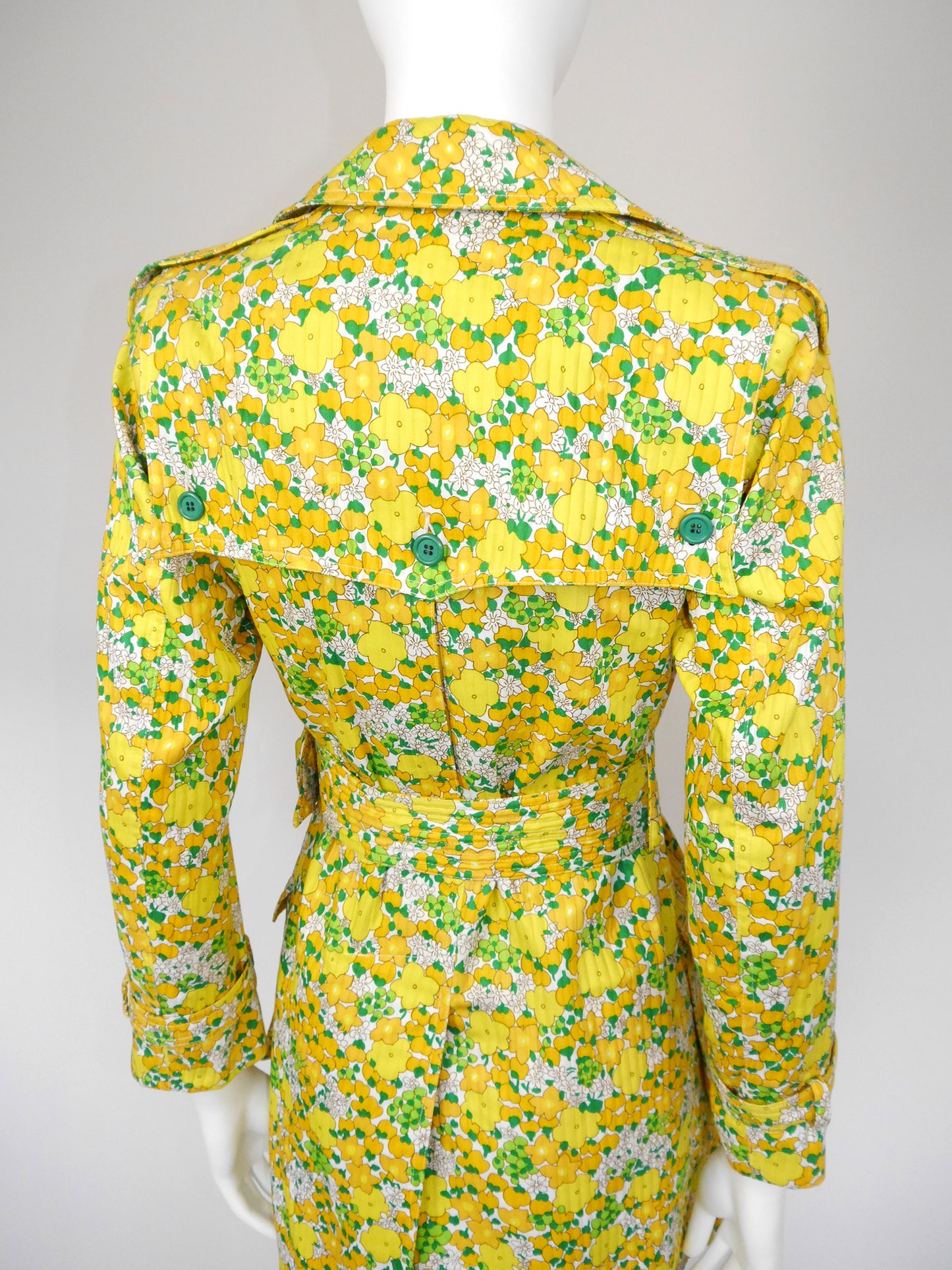 YVES SAINT LAURENT 1960s Vintage Floral Cotton Trenchcoat Size XXS-XS