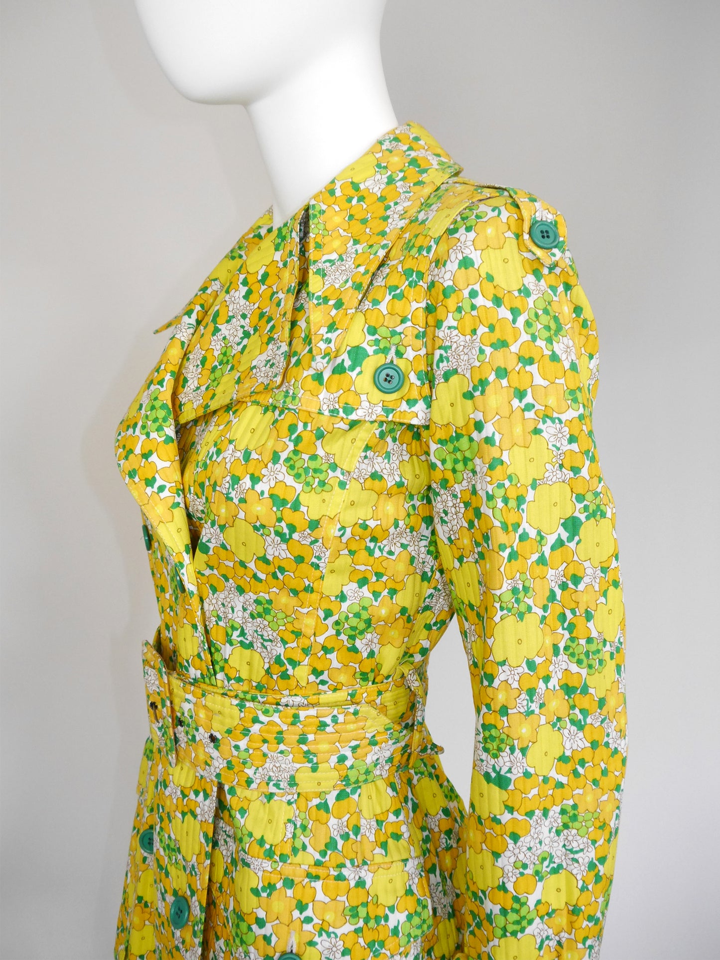 YVES SAINT LAURENT 1960s Vintage Floral Cotton Trenchcoat Size XXS-XS