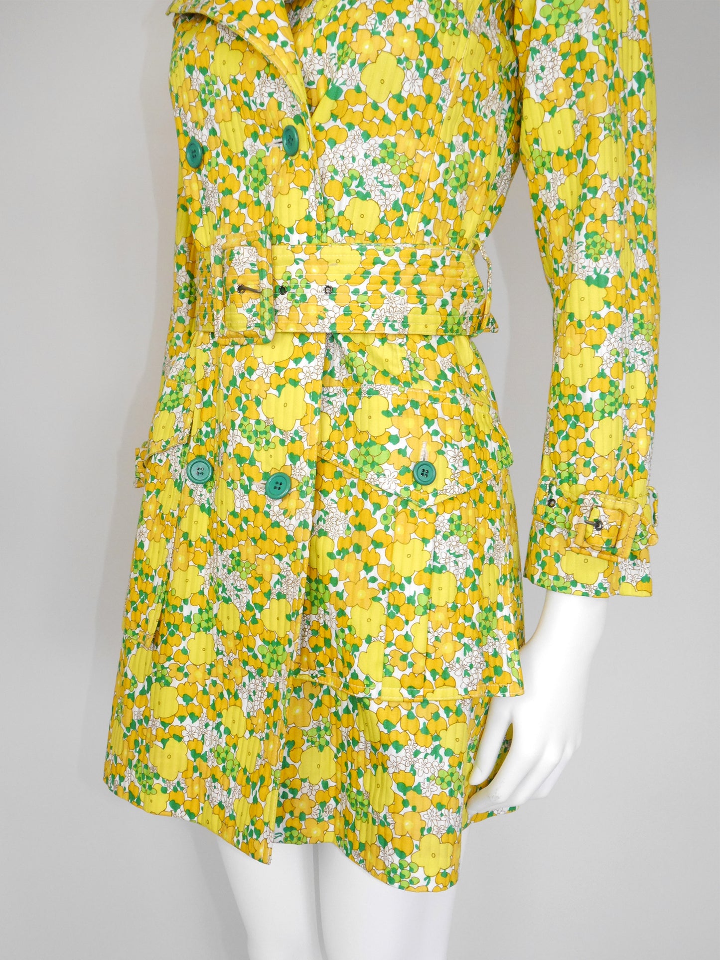 YVES SAINT LAURENT 1960s Vintage Floral Cotton Trenchcoat Size XXS-XS