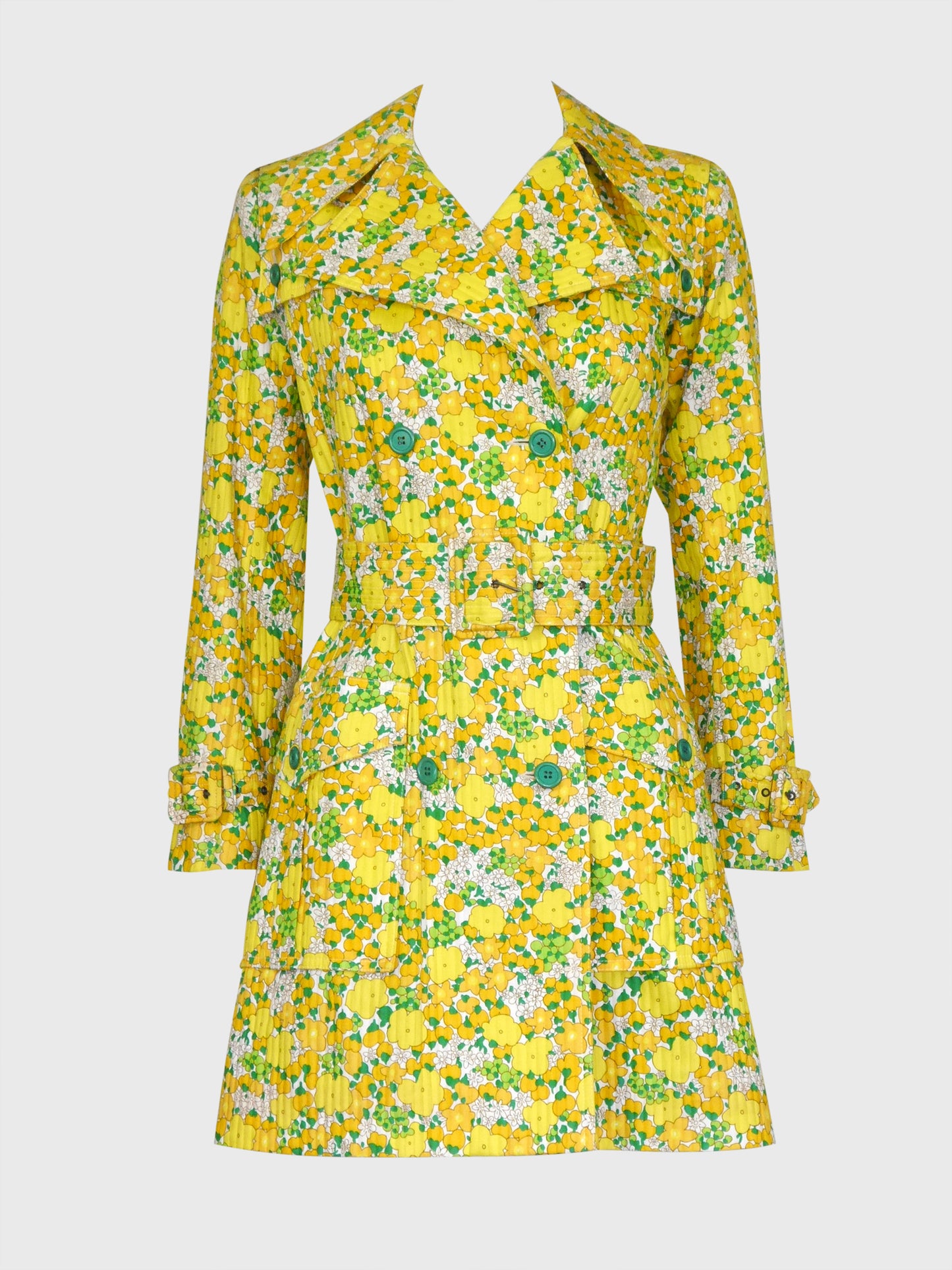 YVES SAINT LAURENT 1960s Vintage Floral Cotton Trenchcoat Size XXS-XS