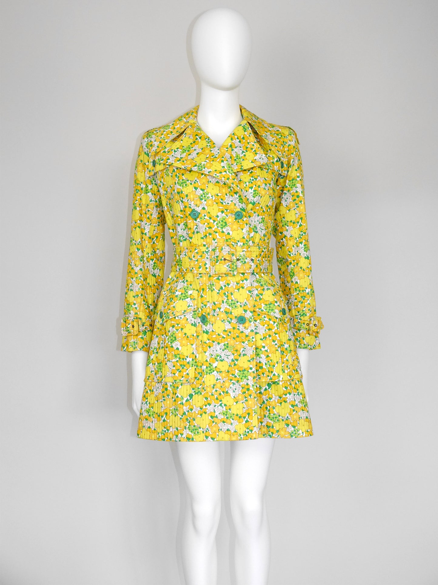 YVES SAINT LAURENT 1960s Vintage Floral Cotton Trenchcoat Size XXS-XS