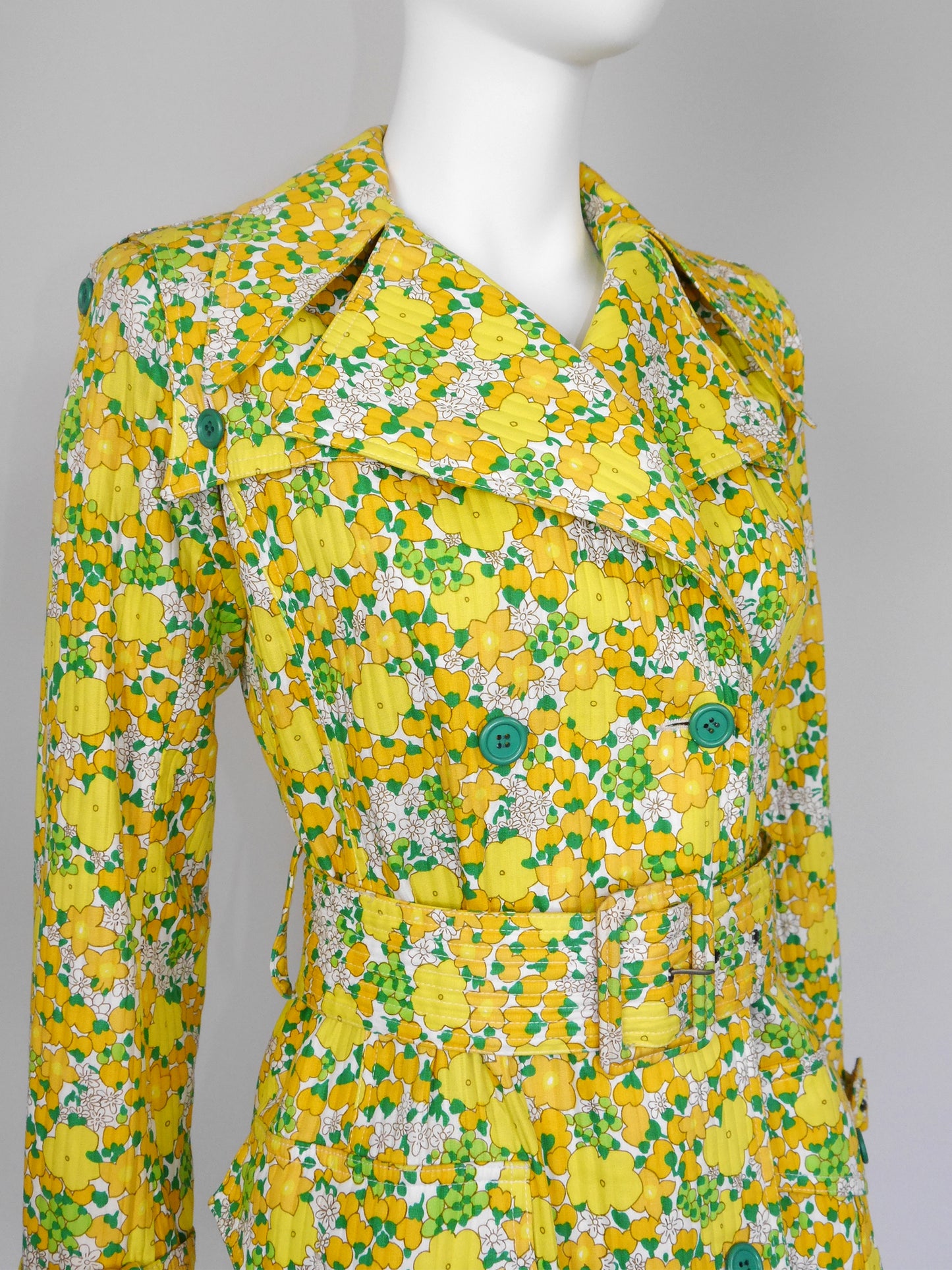 YVES SAINT LAURENT 1960s Vintage Floral Cotton Trenchcoat Size XXS-XS