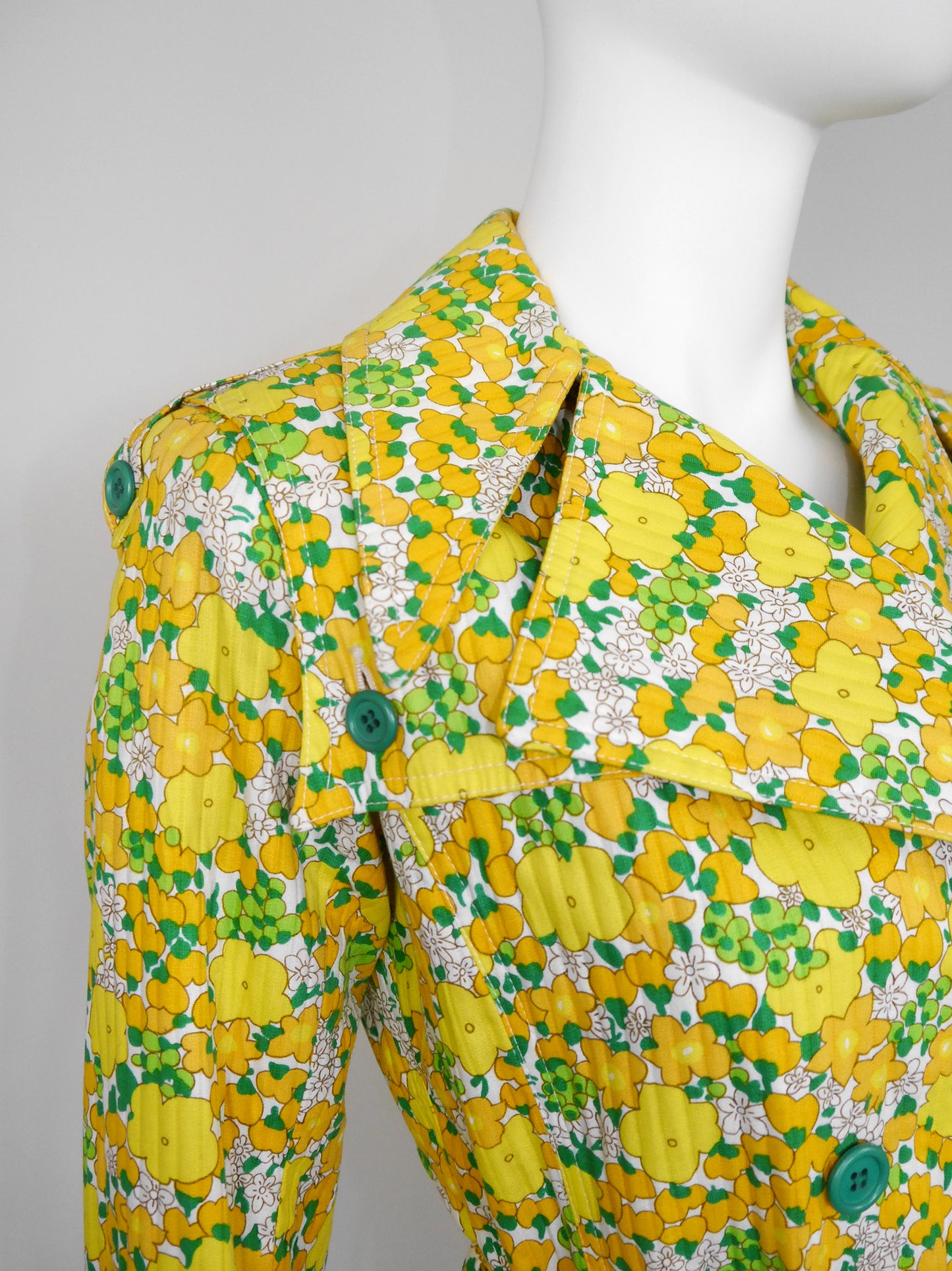 YVES SAINT LAURENT 1960s Vintage Floral Cotton Trenchcoat Size XXS-XS