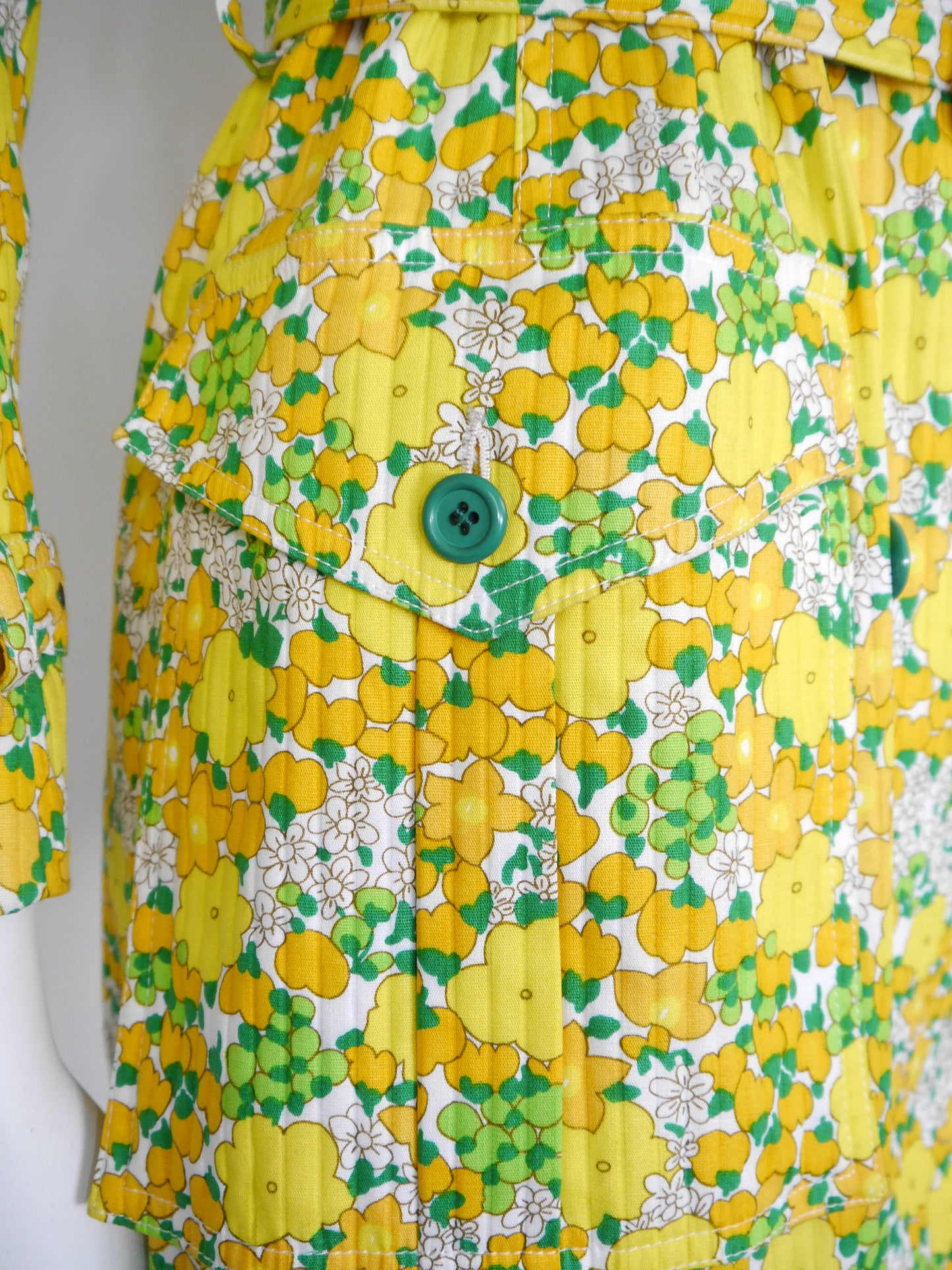YVES SAINT LAURENT 1960s Vintage Floral Cotton Trenchcoat Size XXS-XS