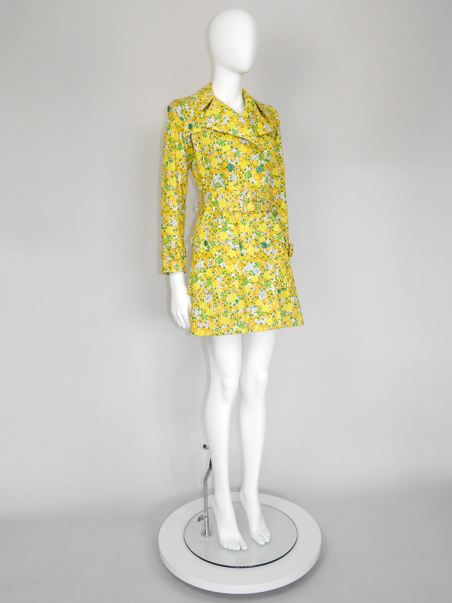 YVES SAINT LAURENT 1960s Vintage Floral Cotton Trenchcoat Size XXS-XS