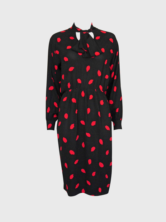 YVES SAINT LAURENT 1970s 1980s Vintage Dress w/ Secretary Bow Size XS