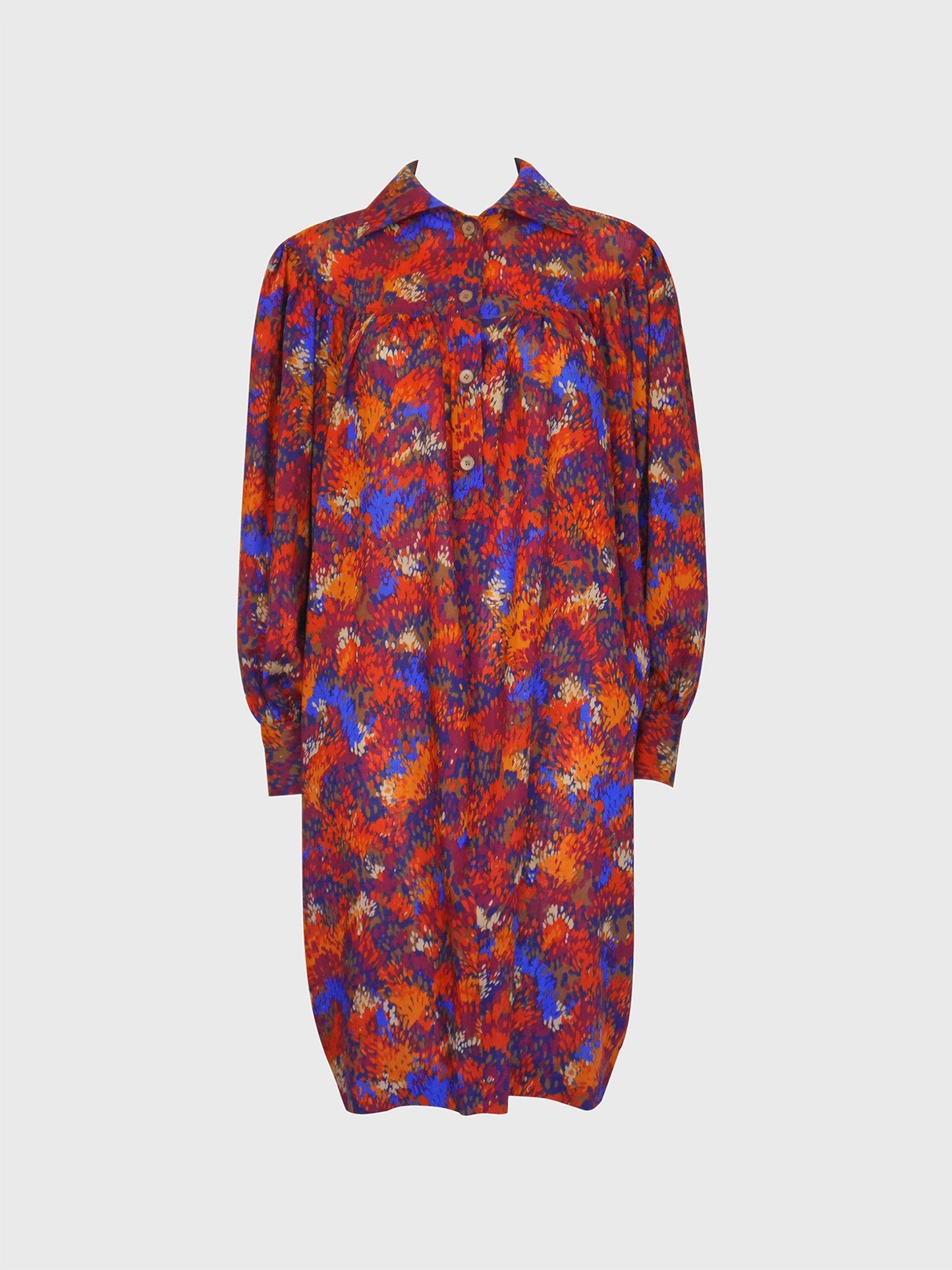 YVES SAINT LAURENT 1970s 1980s Vintage Wool Balloon Midi Dress Size S-M