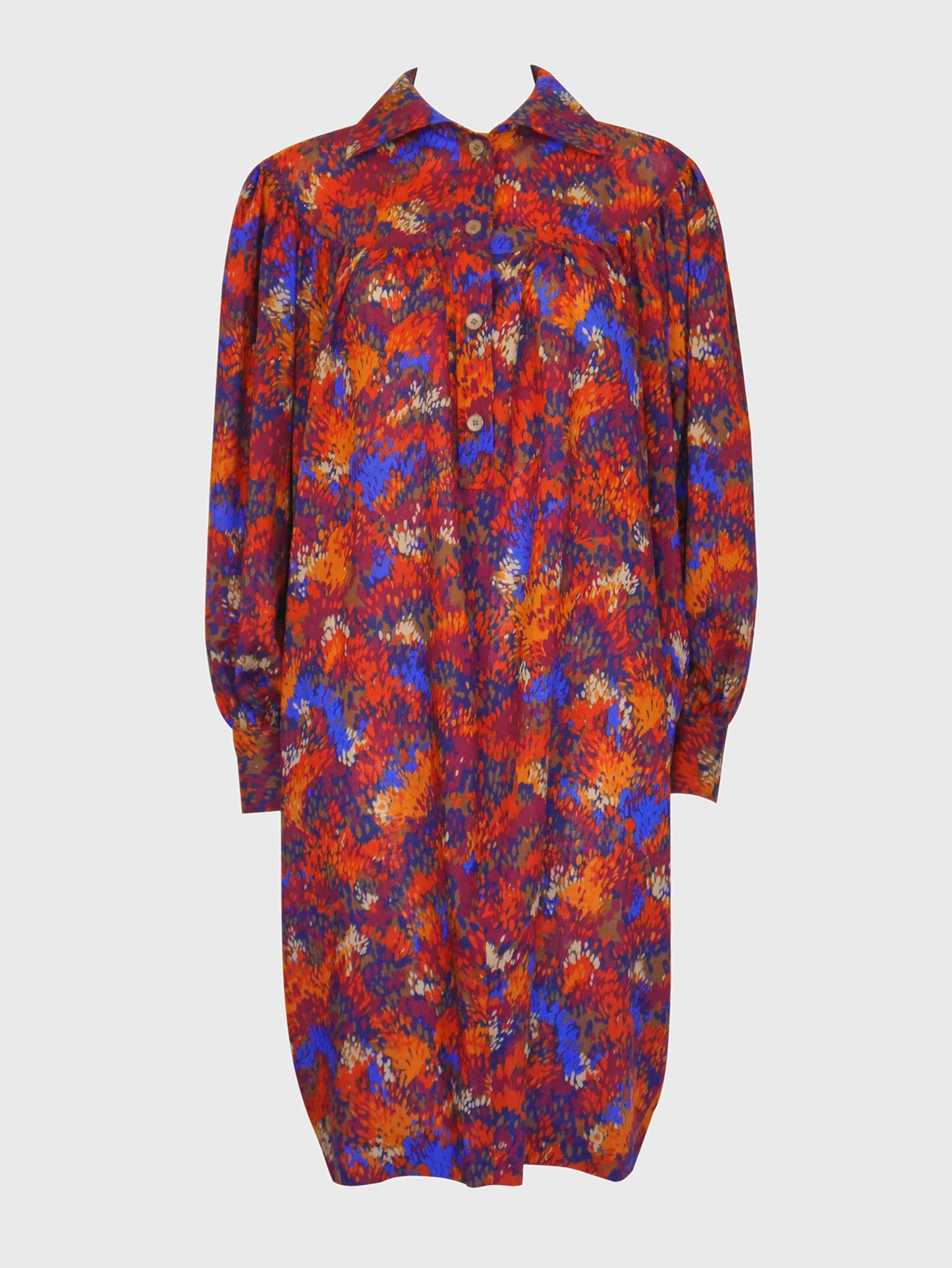 YVES SAINT LAURENT 1970s 1980s Vintage Wool Balloon Midi Dress Size S-M