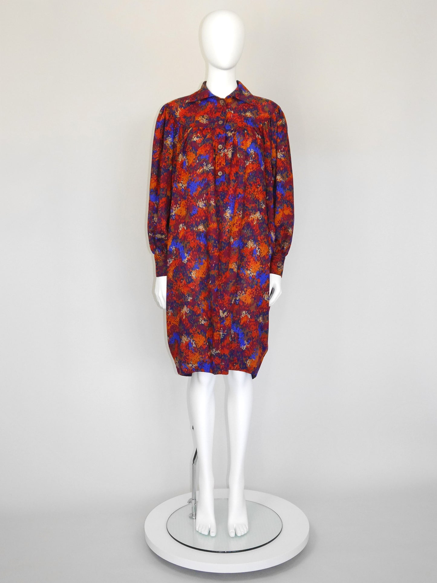 YVES SAINT LAURENT 1970s 1980s Vintage Wool Balloon Midi Dress Size S-M