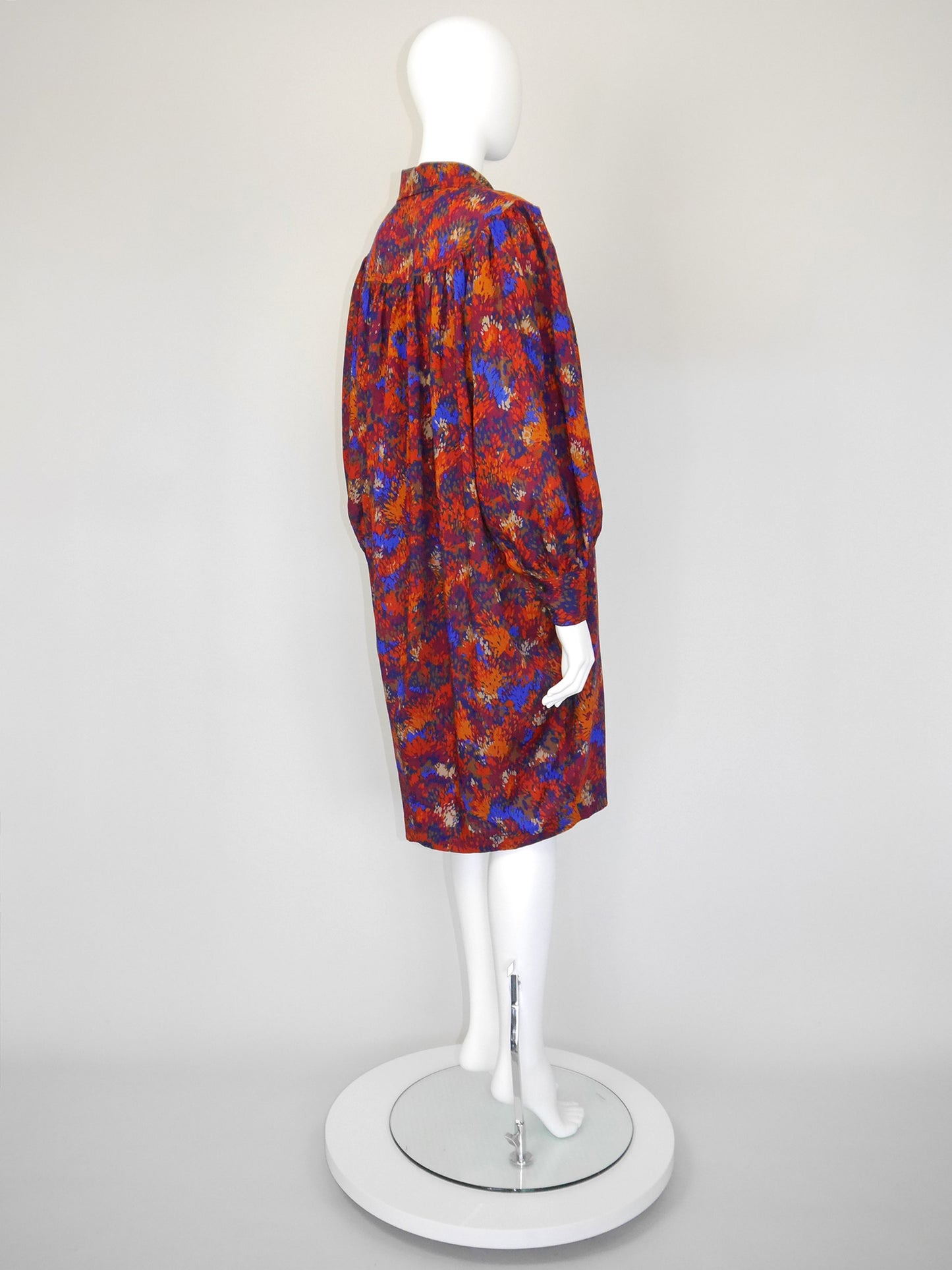 YVES SAINT LAURENT 1970s 1980s Vintage Wool Balloon Midi Dress Size S-M