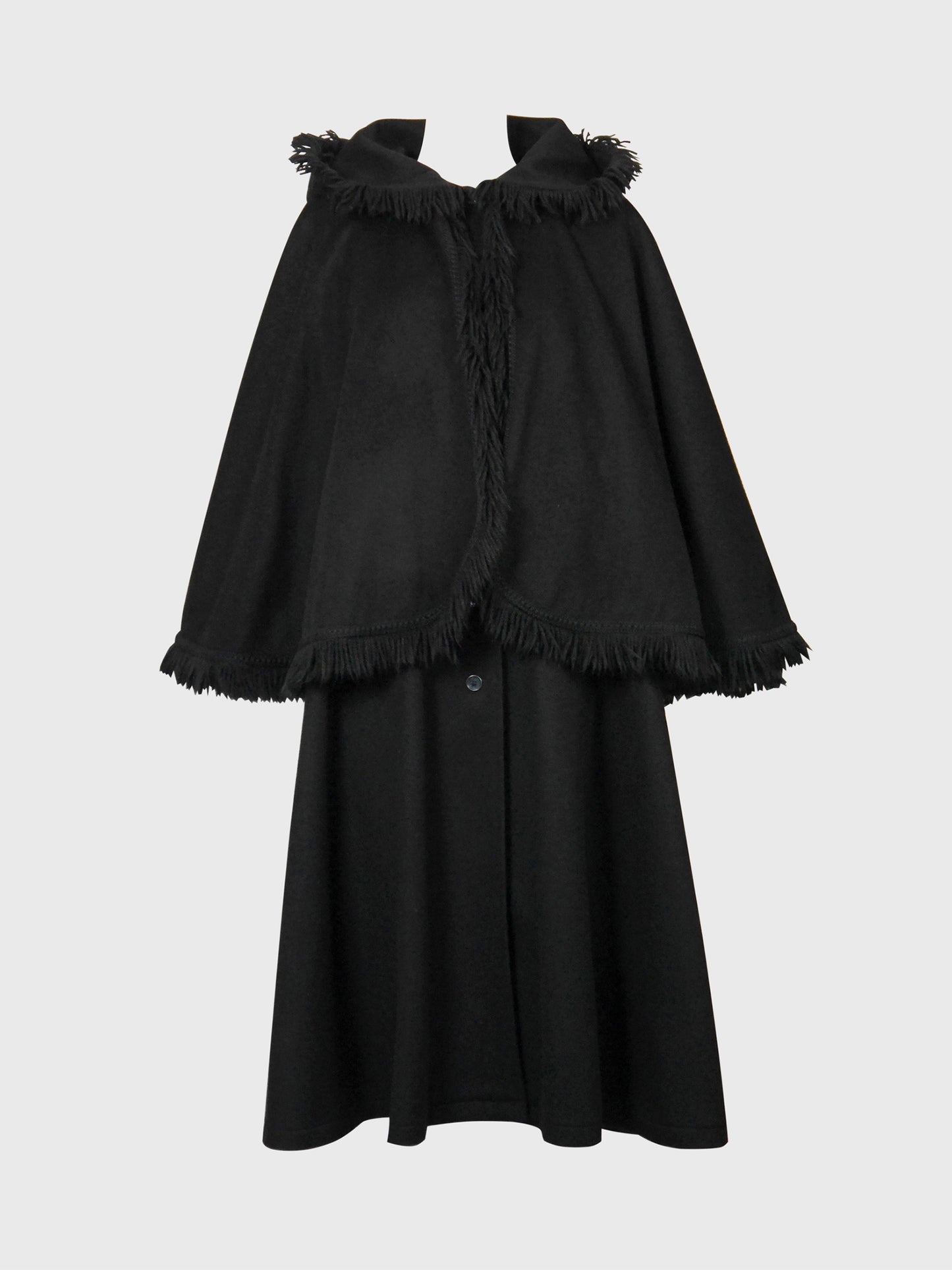 YVES SAINT LAURENT 1970s Vintage Fringed Hooded Wool Cape Coat Size S
