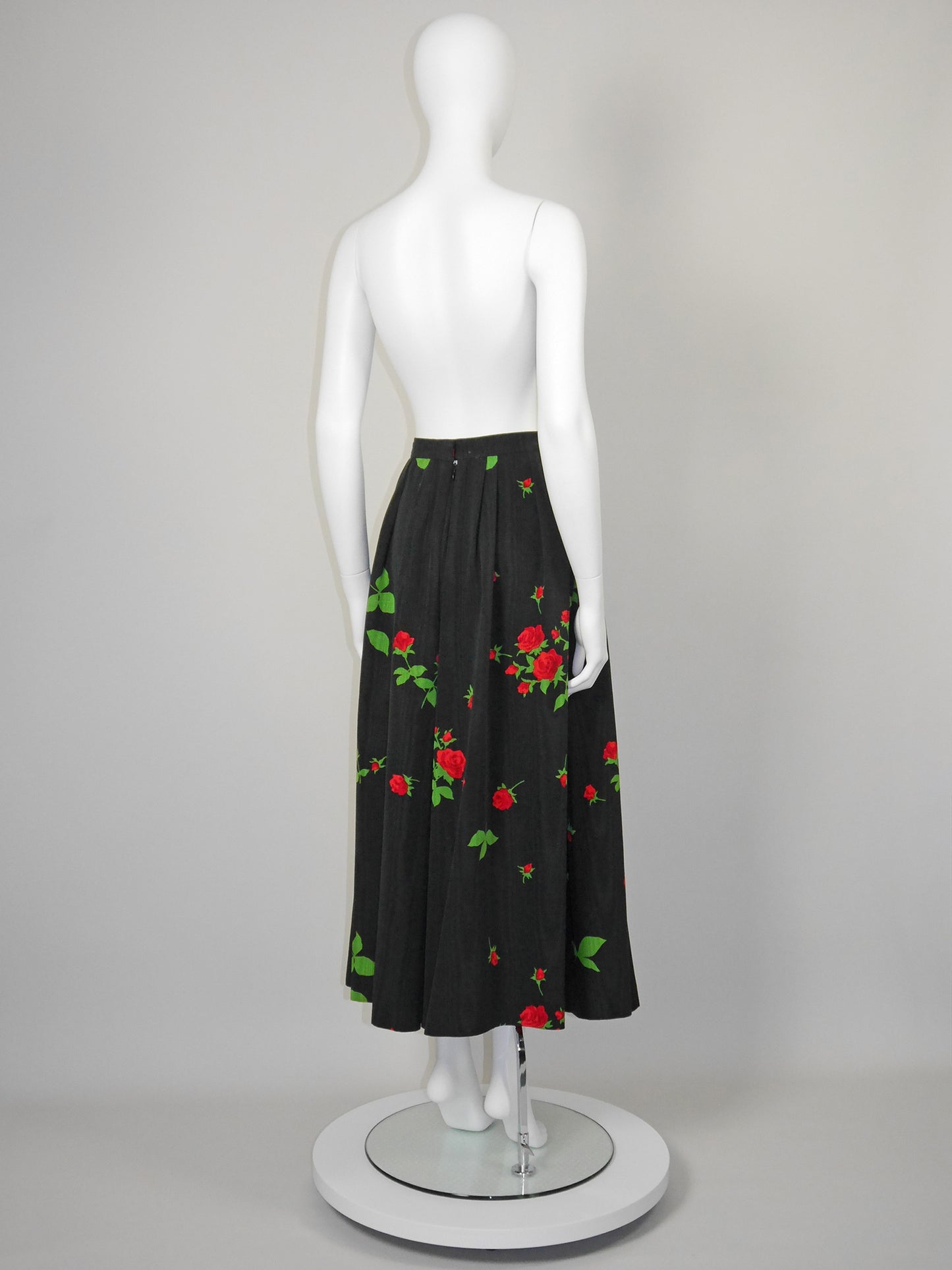 YVES SAINT LAURENT Fall 1994 Vintage Rose Print Moiré Maxi Evening Skirt Size XS