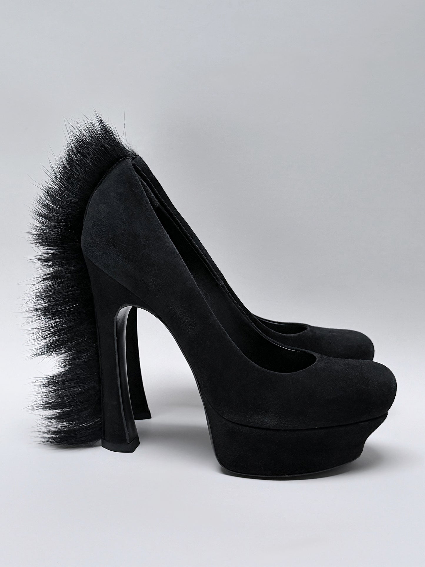 YVES SAINT LAURENT Fall 2010 Vintage Black "Mohawk" Platform Heels Size EU 36.5