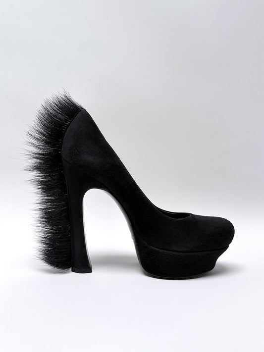 YVES SAINT LAURENT Fall 2010 Vintage Black "Mohawk" Platform Heels Size EU 36.5