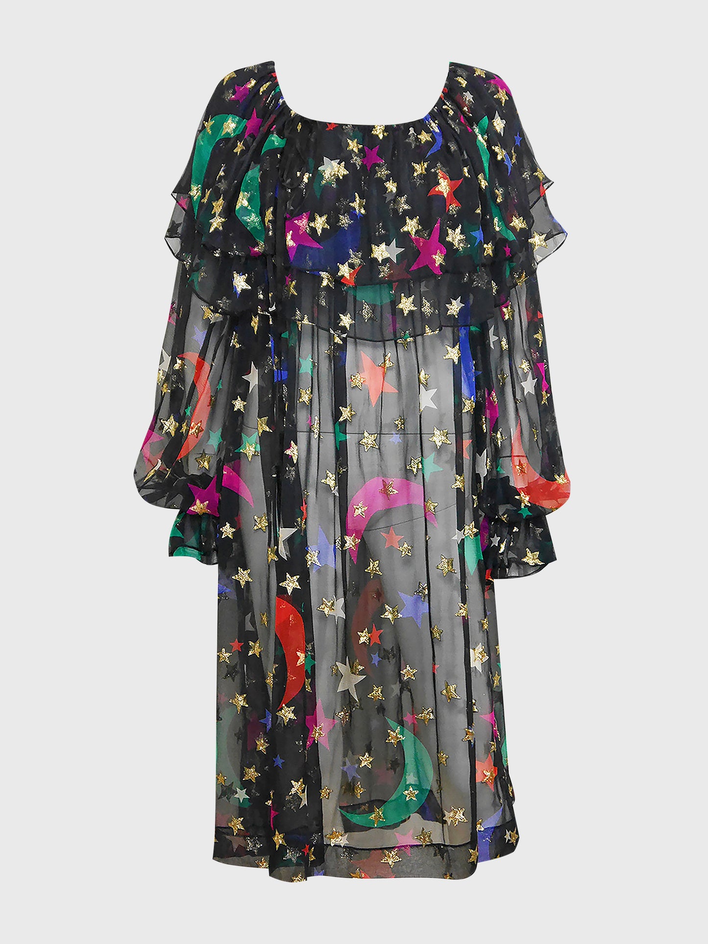 YVES SAINT LAURENT S/S 1979 Vintage Silk Dress Moon Star Print