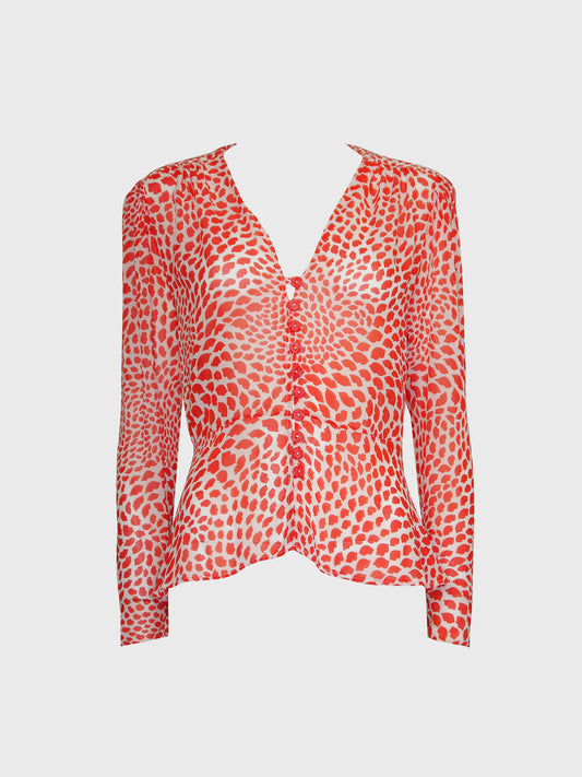 YVES SAINT LAURENT Spring 1971 Scandal Collection Vintage Lips Print Blouse Size M