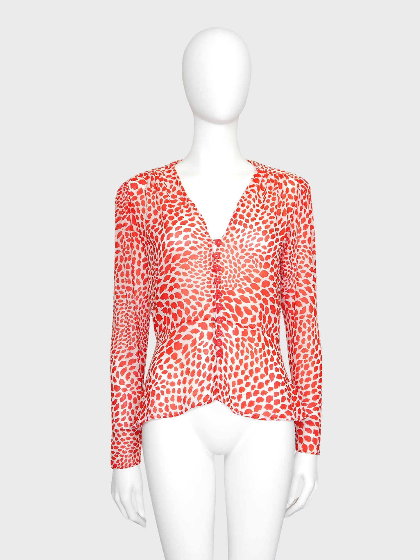 YVES SAINT LAURENT Spring 1971 Scandal Collection Vintage Lips Print Blouse Size M