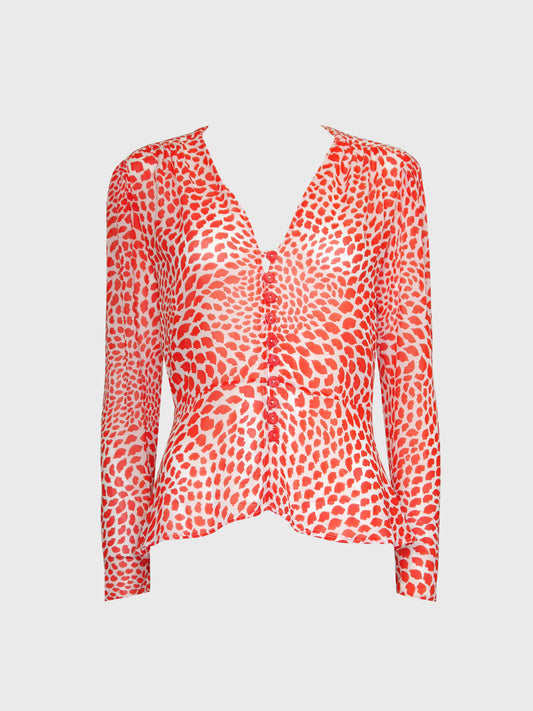 YVES SAINT LAURENT Spring 1971 Scandal Collection Vintage Lips Print Blouse Size M