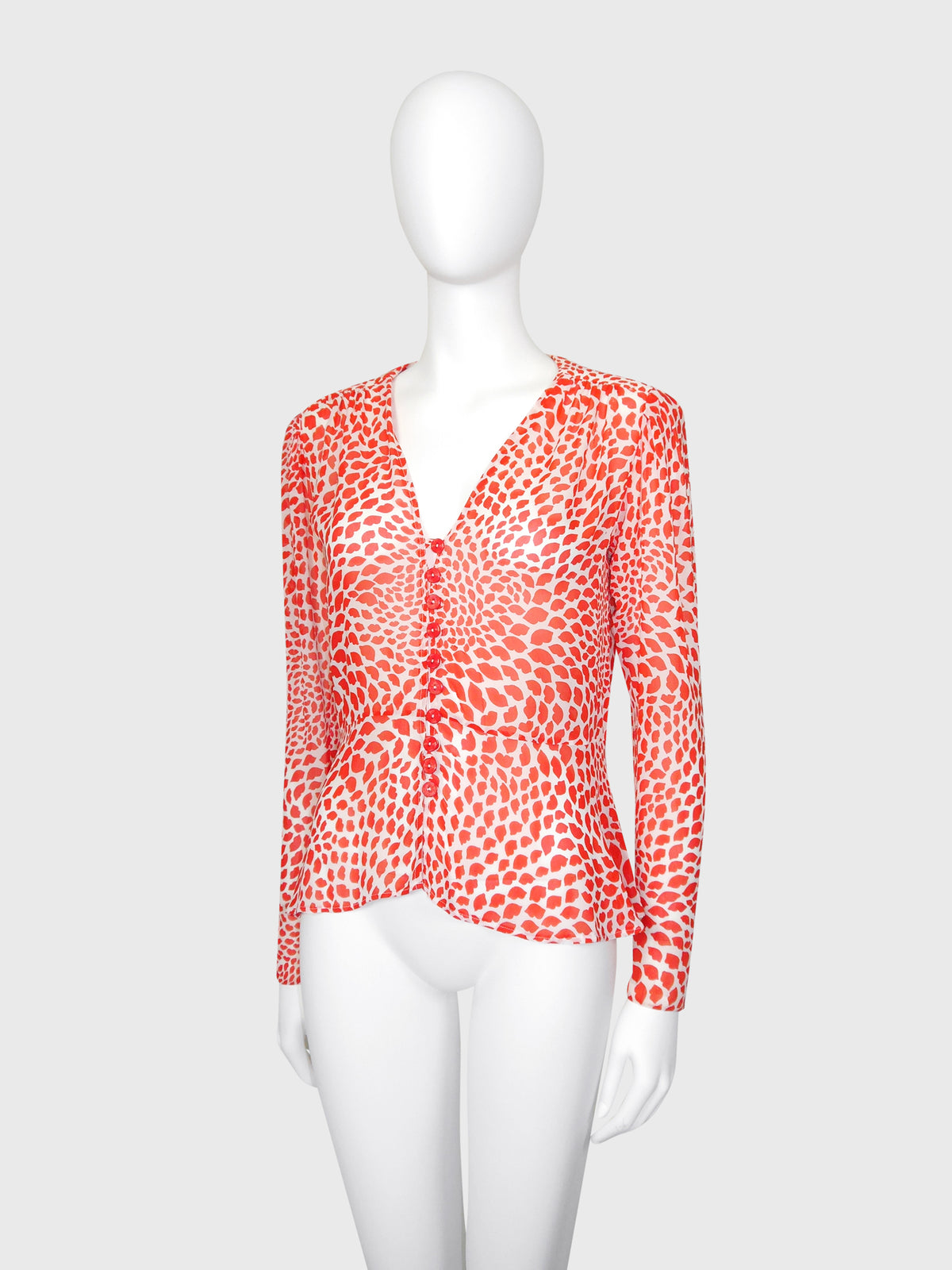 YVES SAINT LAURENT Spring 1971 Scandal Collection Vintage Lips Print Blouse Size M