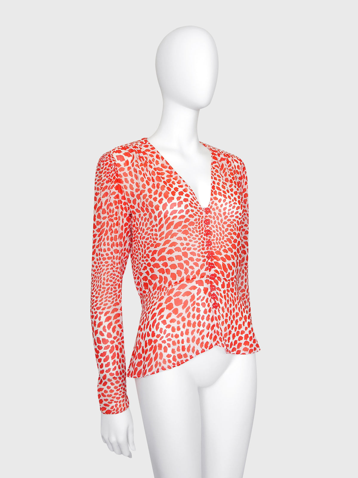 YVES SAINT LAURENT Spring 1971 Scandal Collection Vintage Lips Print Blouse Size M