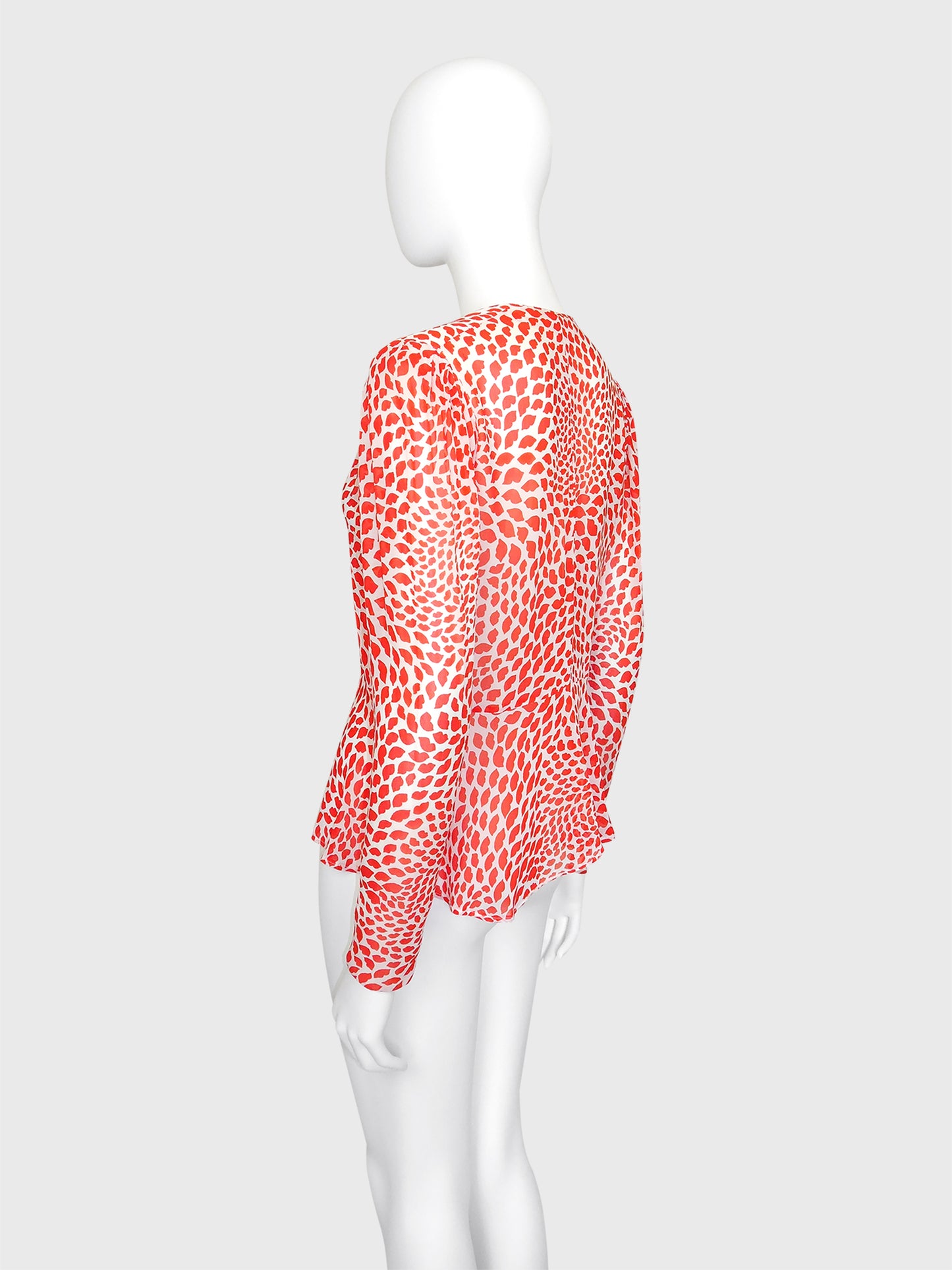 YVES SAINT LAURENT Spring 1971 Scandal Collection Vintage Lips Print Blouse Size M
