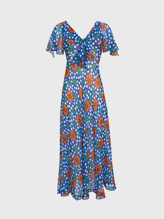 YVES SAINT LAURENT Spring 1974 Vintage Floral Silk Maxi Dress Size XXS
