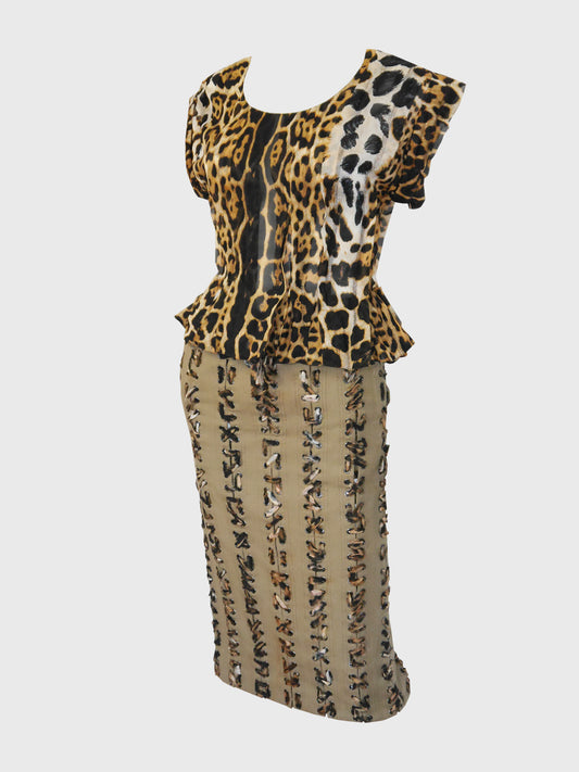YVES SAINT LAURENT by Tom Ford Spring 2002 3 Pc. Leopard Safari Skirt Suit Size XS
