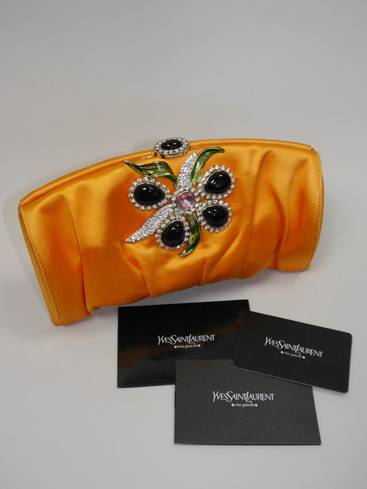 YVES SAINT LAURENT by Tom Ford Spring 2004 Vintage Floral Crystal Rhinestone Silk Evening Clutch Bag