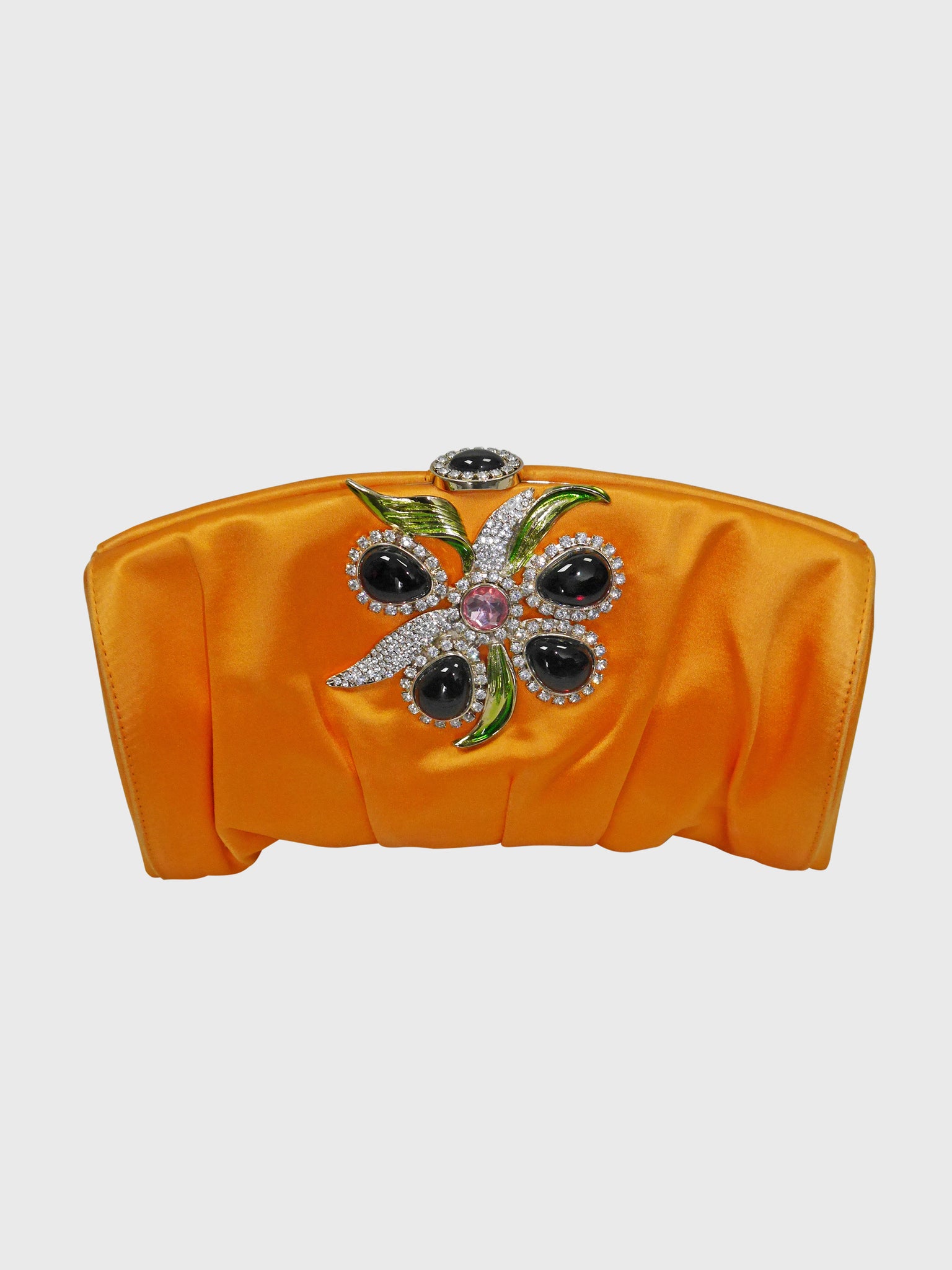 YVES SAINT LAURENT by Tom Ford Spring 2004 Vintage Floral Crystal Rhinestone Silk Evening Clutch Bag