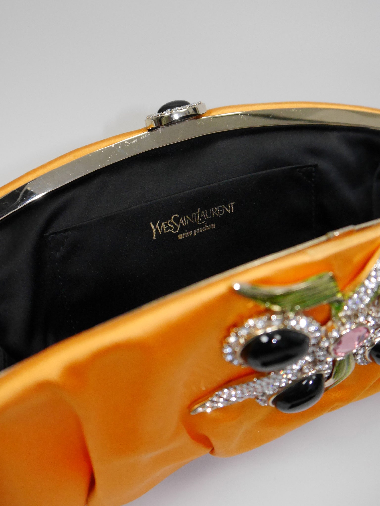 YVES SAINT LAURENT by Tom Ford Spring 2004 Vintage Floral Crystal Rhinestone Silk Evening Clutch Bag