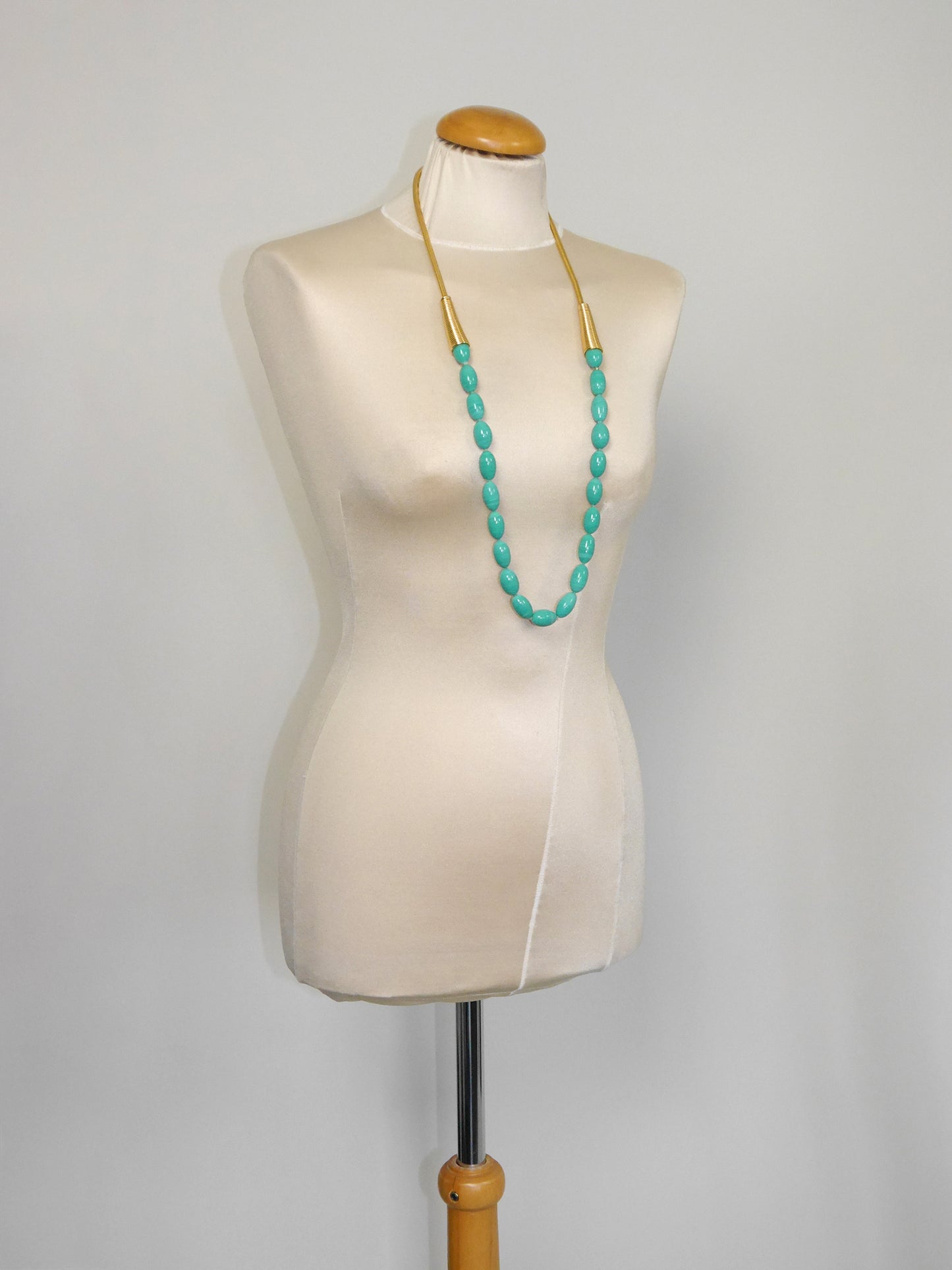 YVES SAINT LAURENT Vintage Long Sautoir Necklace Turqouise & Gold 95,0 cm