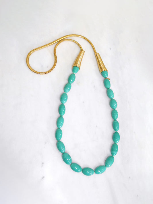 YVES SAINT LAURENT Vintage Long Sautoir Necklace Turqouise & Gold 95,0 cm