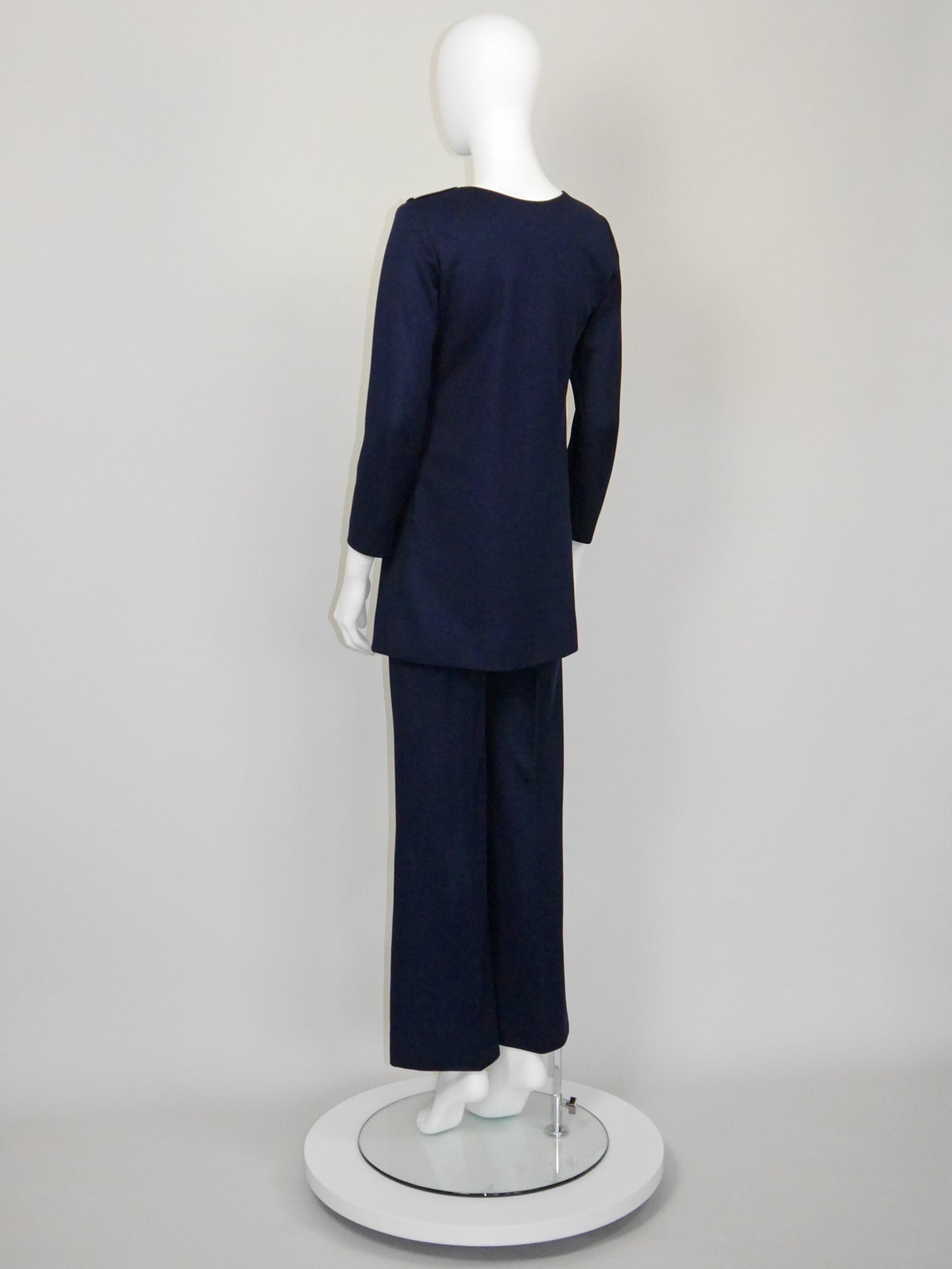 YVES SAINT LAURENT 1960s 1970s Vintage Dark Blue Tunic Top & Pants Suit Size XS