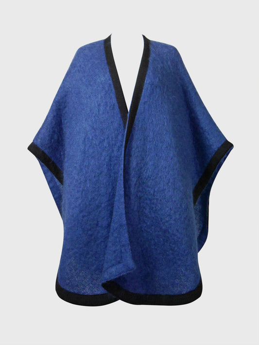 YVES SAINT LAURENT 1970s 1980s Vintage Blue Wool Cape w/ Braided Edges Size XS-S