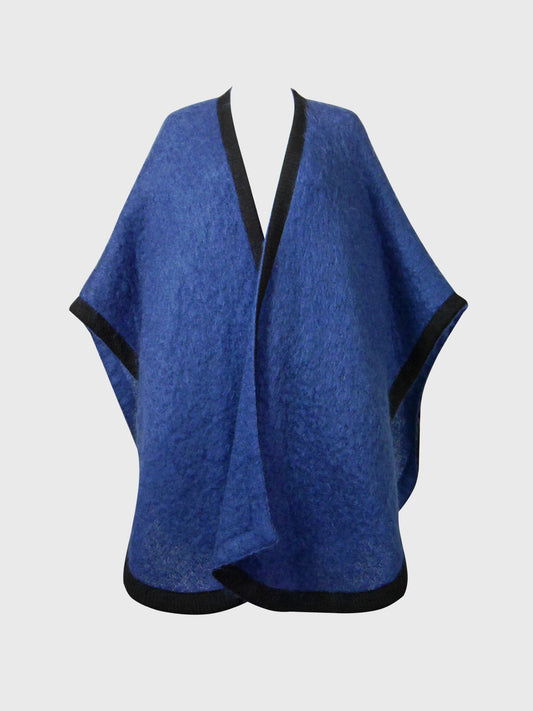 YVES SAINT LAURENT 1970s 1980s Vintage Blue Wool Cape Size XS-S